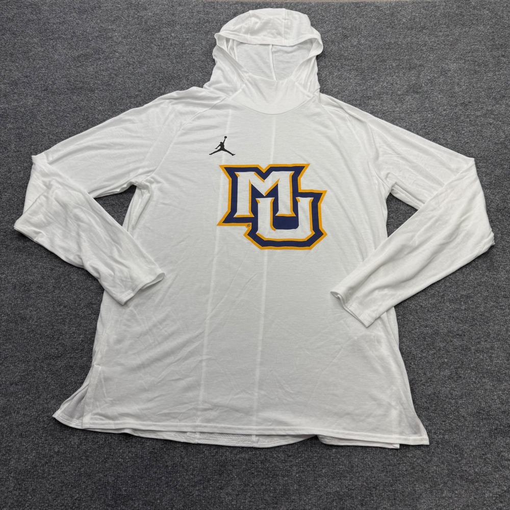 Jordan Brand Marquette University Golden Eagle White Hooded Long Sleeve Shirt XL